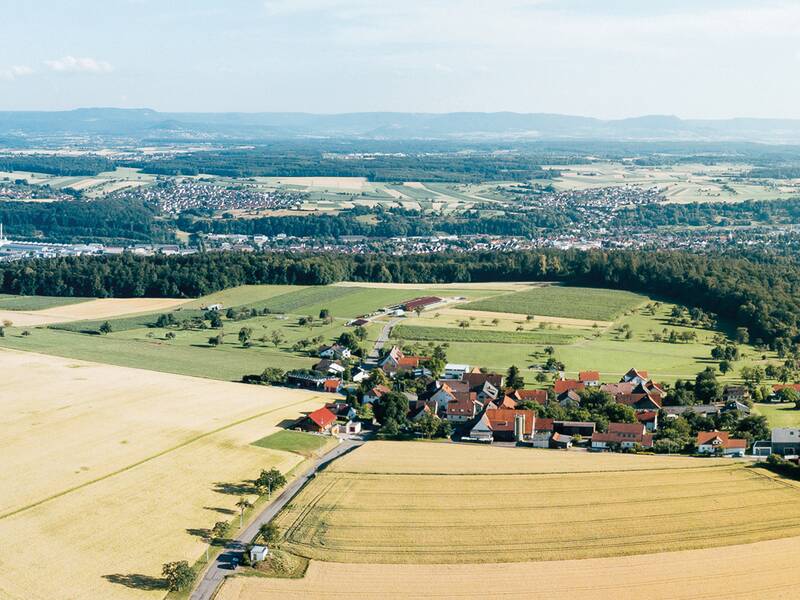 Luftaufnahme von Krapfenreut mit Ebersbach im Hintergrund