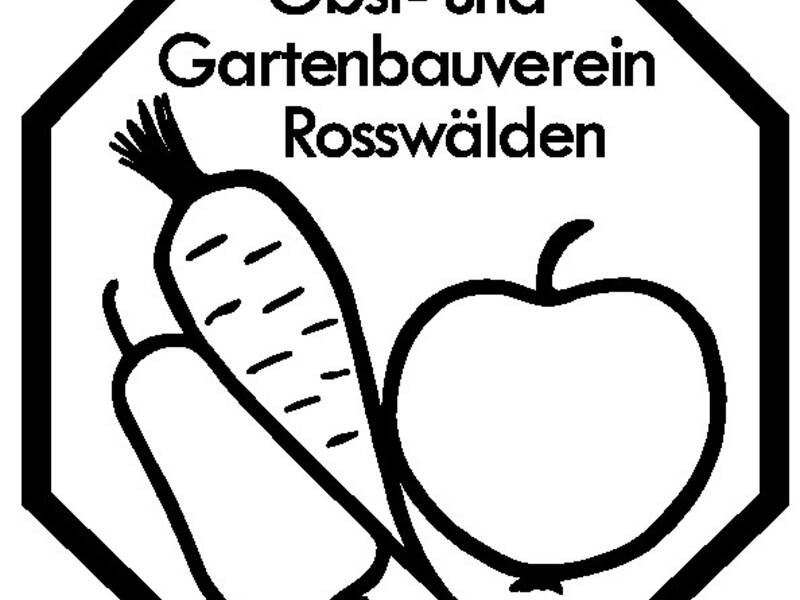 Ein Logo des Obst- und Gartenbauvereins Rosswälden zeigt eine Möhre, eine Zucchini und einen Apfel.